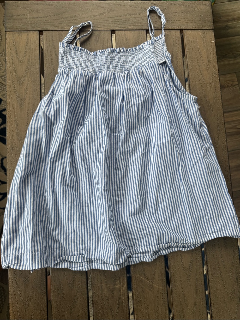 Old Navy Blue and White Striped Smocked Cami